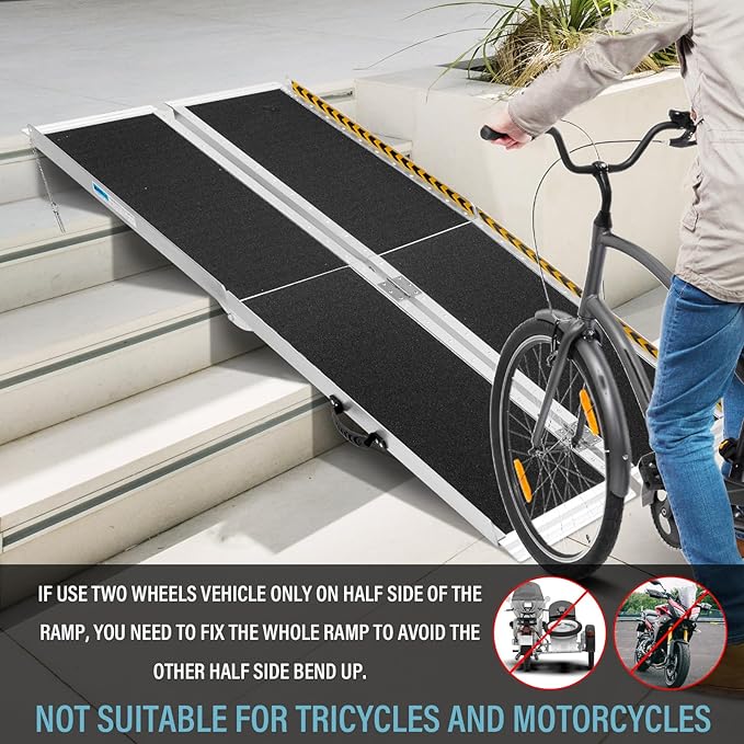 7FT Wheelchair Ramp, Anti-Slip Aluminum Folding Portable Handicap Threshold Entry Ramp for Home, Doorways Steps, Scooter, Stairs, 600LBs Capacity