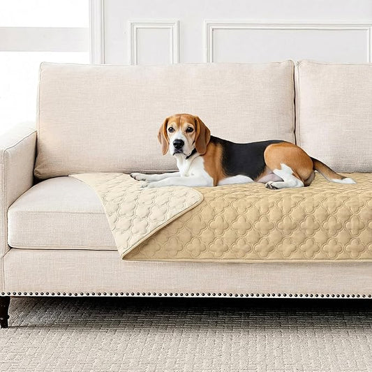 Waterproof Dog Blanket, Couch Cover for Dogs Washable, Reversible Dog Bed Cover, Couch Furniture Protector. (Dark＆Light Beige, 30 X 53 Inch - 1 Pack)