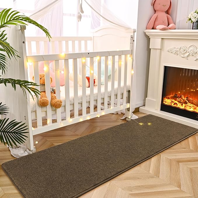 DweIke 2x6 Light Brown Runner Rugs, Thickened Memory Foam Bedside Rug for Bedroom Living Room, Washable Non-Slip Carpet for Kids Girls Nursery Dorm Room Decor