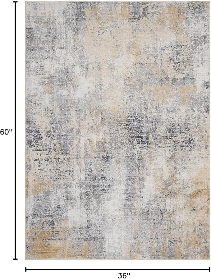 DomDomitapis Area Rug 3횞5, Vintage Boho Rug,Ultra-Soft Low Pile, Washable, Non Slip,Stain Resistant Printed Carpet for Living Room Bedrooms Playroom Office Kitchen, Gold/Grey