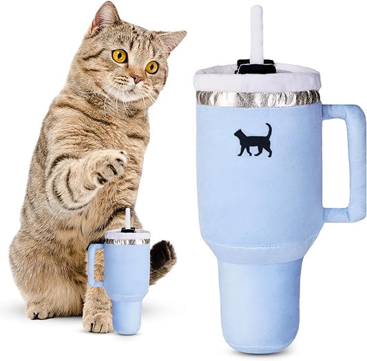 Kitty Cup Catnip Toy - Valentines & Birthday Cat Gift Toy with Catnip & Crinkle, Funny Gift for Girl Indoor Kitten (Chambray Blue)