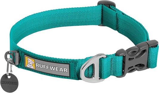 Ruffwear, Front Range Dog Collar, Adjustable Tubelok Webbing, Lightweight, Side Release Buckle, Aluminum V-Ring, Durable for Everyday Use, Aurora Teal, 20"-26"