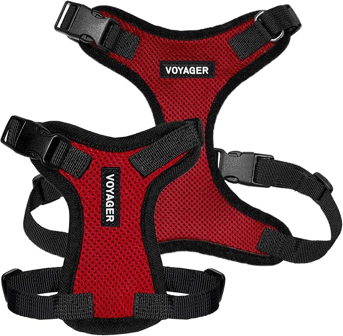 Voyager Step-in Pet Harness - All Weather Mesh, Adjustable Step in Harness for Cats and Dogs by Best Pet Supplies - Red/Black Trim, S