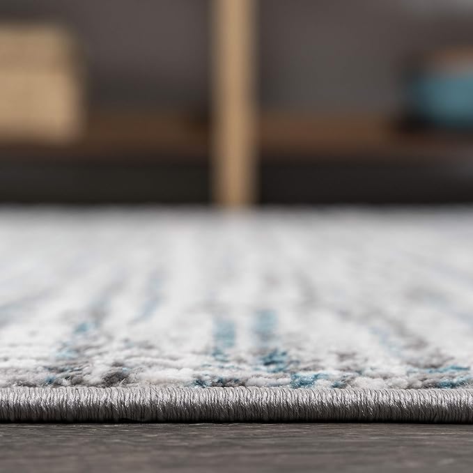 JONATHAN Y Loom Strie' Gray/Turquoise Indoor Area Rug 3X5 ft, Modern for Living Room, Bedroom, Kitchen, Office, Easy-Cleaning, High Traffic, Pet-Friendly, Non-Shedding SOR200B-3