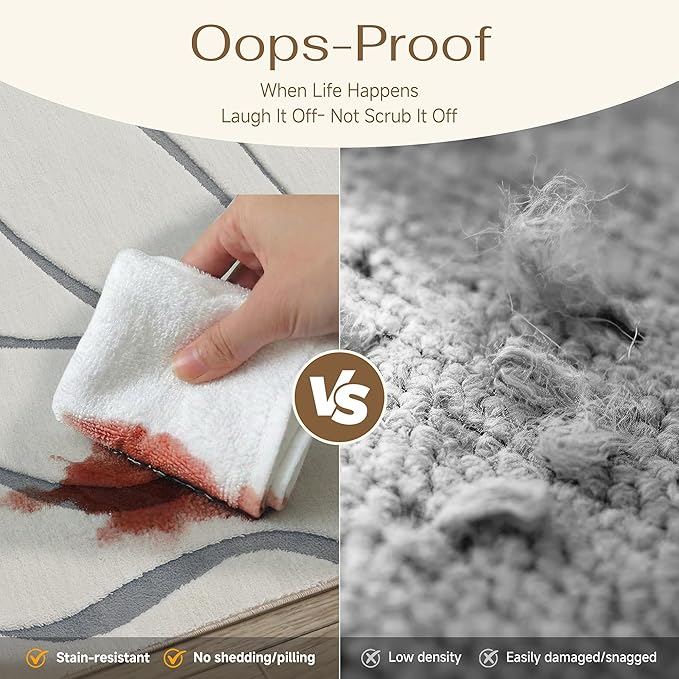 HUGEAR Shag Area Rug 4x6 Grey & Ivory Washable Living Room Bedroom Rug Non Slip Non-Shedding Soft Plush Medium Pile Large Throw Carpet for Home Office Aesthetic Modern Decor