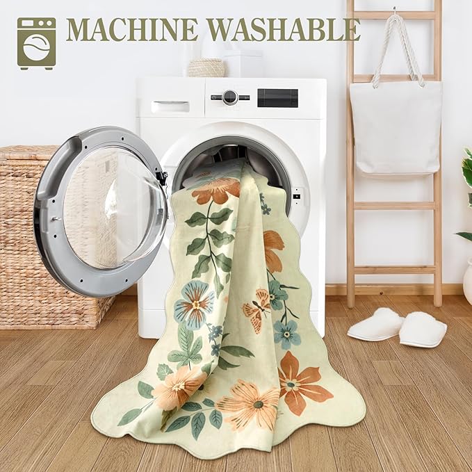 Lahome Floral Washable Runner Rug, 2'6''x8' Soft Hallway Rug Non Slip, Boho Ultra-Thin Kitchen Runners for Hallways with Rubber Backing Carpet for Laundry Bedroom Bathroom(Beige)