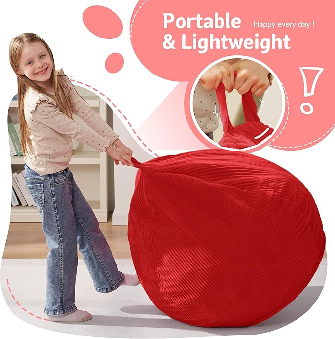 Homguava 2FT Bean Bag Chair,Teardrop Bean Bags Small Beanbag Chair with Memory Foam Filled and Ultra Soft Corduroy Cover for Living Room, Bedroom(Red)