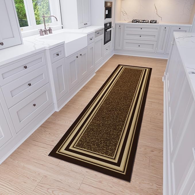 Ottomanson Hallway Runner Rug 2'7" x 9'6" Non Slip Border Area Rugs Easy to Clean Laundry Rug Runner Durable & Pet Friendly Floor Carpet Runners for Hallways Entryway Living Room Kitchen, Brown