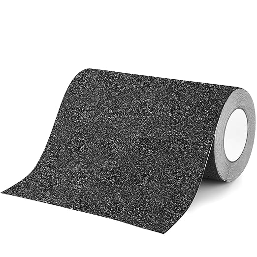 Qingluan Grip Tape, Anti Slip Tape Outdoor/Indoor Waterproof, Non Slip Tape for Stair Steps, Tread Staircases, Ramps, Skateboards (Black Tape, 9.8" x 33Ft)