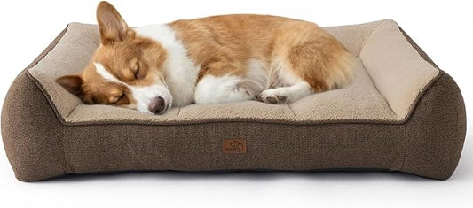 Bedsure SupportMax Orthopedic Dog Bed Medium Size Dog - Extra Thick Supportive Medium Dogs Beds with Waterproof Washable Cover, Comfort Pet Bed Sofa with Soft Sherpa and Nonskid Bottom, Brown, 35"