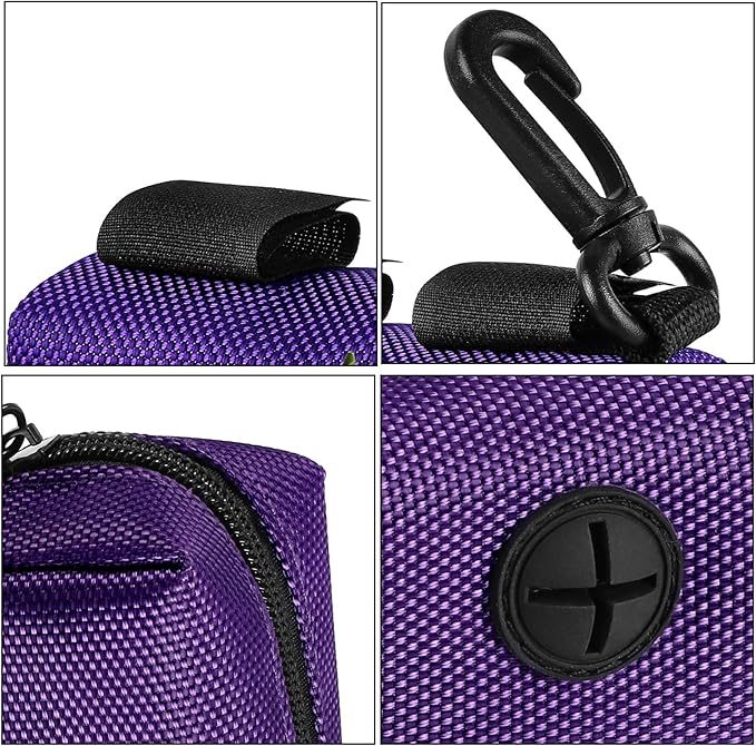 Dog Waste Bag Dispenser Pet Poop Bags Holder for Doggie Waste Bags Dispensers Soft Fabric Zipper Small Doggy Puppy Pouch for Leash Accessory Attachment with Carrier,Purple