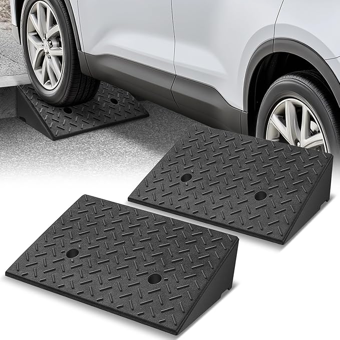 Auto Dynasty Rubber Curb Ramps, 5.5" Lift Height Curbside Driveway Ramp, 4410 LBS/2T Capacity Sidewalk Curb Ramp for Cars Trucks Bikes Motorcycles Wheelchairs, 2 Pack