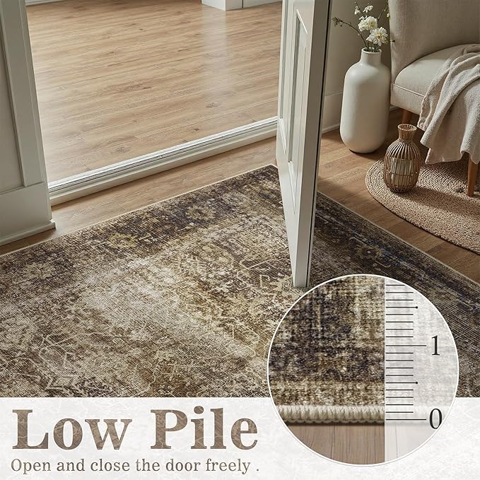 DCX Washable 2x3, Kid & Pet Friendly with Rubber Back Non Slip, Stain Resistant Vintage Rug for Living Room, Bedroom, Home Office, Soft Low Pile Large Farmhouse Distressed Carpet, Brickred