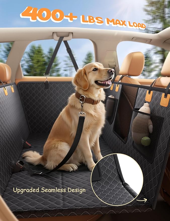 Lamicall Dog Car Seat Cover for Back Seat - [Upgraded Anti-Ripped] Back Seat Extender for Dogs Hard Bottom, Waterproof Dog Hammock for Car with Mesh Window, Pet Backseat Protector SUV & Small Truck L