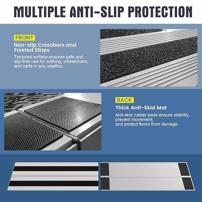 4" Rise Modular Threshold Ramp for Doorways, Stable Wheelchair Ramp for Home Steps, Aluminum Door Ramp and Curb Ramp for Scooters, Power Chairs, Cars, 1100LBS Load Capacity