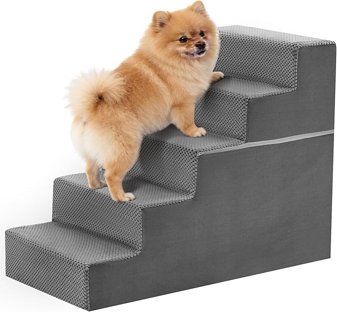 5-Step Dog Stairs for Large Dogs and Cats, 23in H Dog Steps for Couch, Sofa, Chair, Non-Slip Sturdy Pet Steps, Pet Ramp for High Bed Indoor