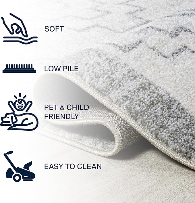 JONATHAN Y Amir Moroccan Beni Souk Cream/Gray Runner Rug, 2x20, Bohemian, Scandinavian, Easy-Cleaning for Living Room, Bedroom, Kitchen, Pet Friendly, Non-Shedding (MOH200B-220)