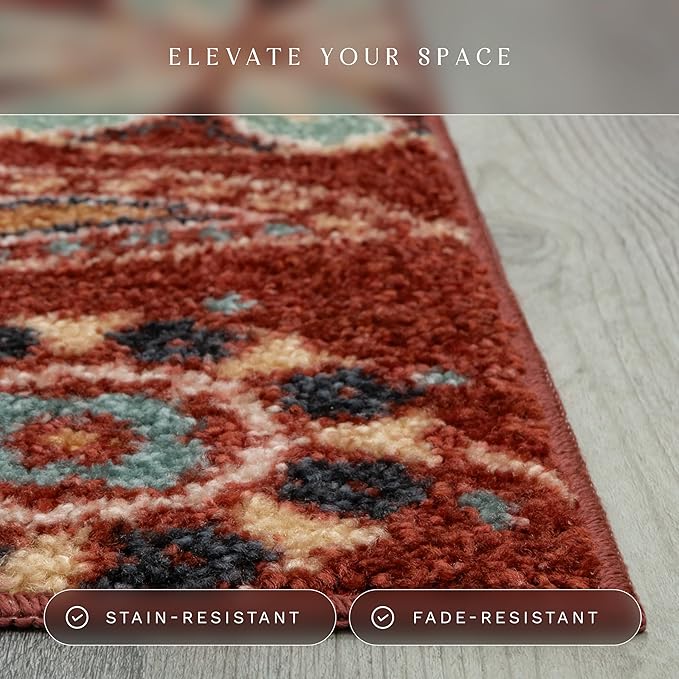 Maples Rugs Reggie Floral Runner Rug - Made in USA - Washable, Non Slip Indoor Carpet for Kitchen, Hallway, and Laundry Room, 2'6" x 5', Merlot