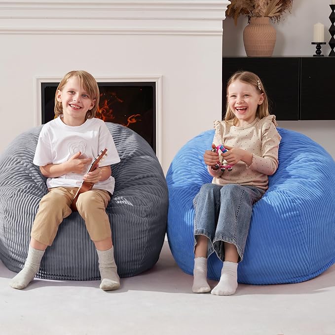Homguava 2.5FT Bean Bag Chair,Teardrop Bean Bags Small Beanbag Chair with Memory Foam Filled and Ultra Soft Corduroy Cover for Living Room, Bedroom (Blue)
