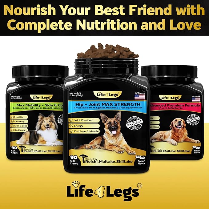 Soft Chews Hip and Joint Supplement for Dogs - Dog Joint Pain Relief Treats - Glucosamine, Chondroitin, Turmeric - Mobility Bites Supplement