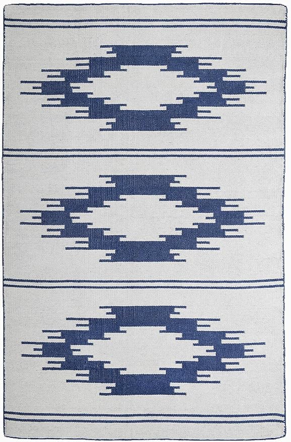 Fab Habitat Machine Washable Area Rug - Hand Woven, Stain Resistant, Pet Friendly, Reversible - Premium Recycled Polyester Yarn - Ikat - Bedroom, Living/Dining Room - Madison - Navy & Gray - 5 x 8 ft