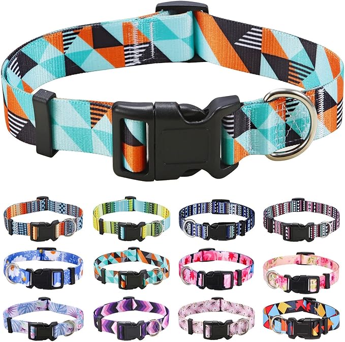 Dog Collar with Bohemia Floral Tribal Geometric Patterns - Soft Ethnic Style Collar Adjustable for Small Medium Large Dogs（Geometry,S）