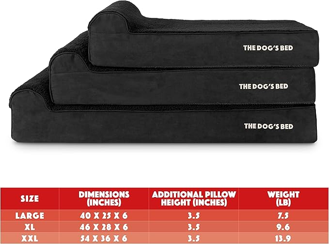 The Dog’s Bed Orthopedic Memory Foam Dog Bed with Headrest, Plush Fabric, Black Plush, XL, 6-Inch