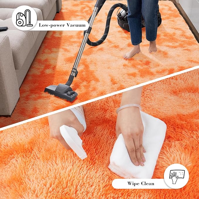 Mottling Orange Fluffy Rug Shaggy Area Rug, 5x8 Area Rugs for Girls Bedroom, Soft Cute Baby Play Mat, Indoor Floor Carpet for Teen, Nursery, Preppy Dorm, Plush Aesthetic Bedside Rug