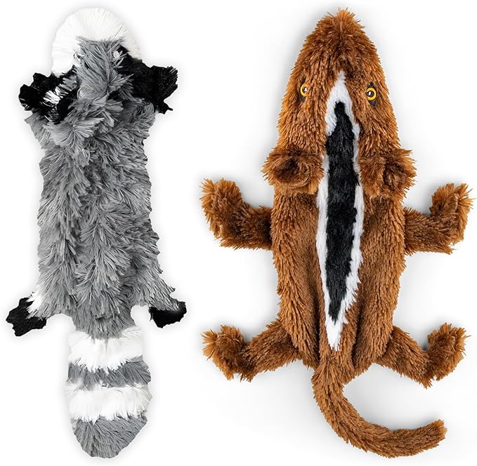 FGA MARKETPLACE Racoon-Squirrel Flat NO Stuffing NO Squeak Plush Dog Toy, Funny Style Will Entertain Your Pet for Hours, Recommended for Small and Medium Dog 21 INCH Long