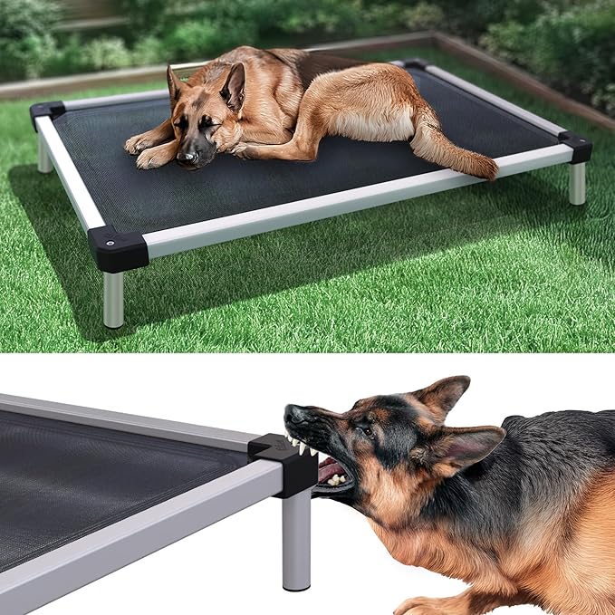 FXW TitanNest Chew-Proof Elevated Dog Bed, Raised Cot for Indoor/Outdoor/Camping Use, Durable & Waterproof Cooling Pet Bed for Large Dogs, 47.0" L x 29.0" W x 7.3" H, Black
