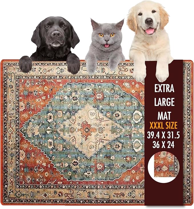 Dog Food Mat, 39.4"x31.5" Largest Absorbent Dog Mat for Food and Water, Non Skid Cat Bowl Mat, No Stains Quick Dry for Pet Water Dispenser Pet Supplies for Messy Drinkers