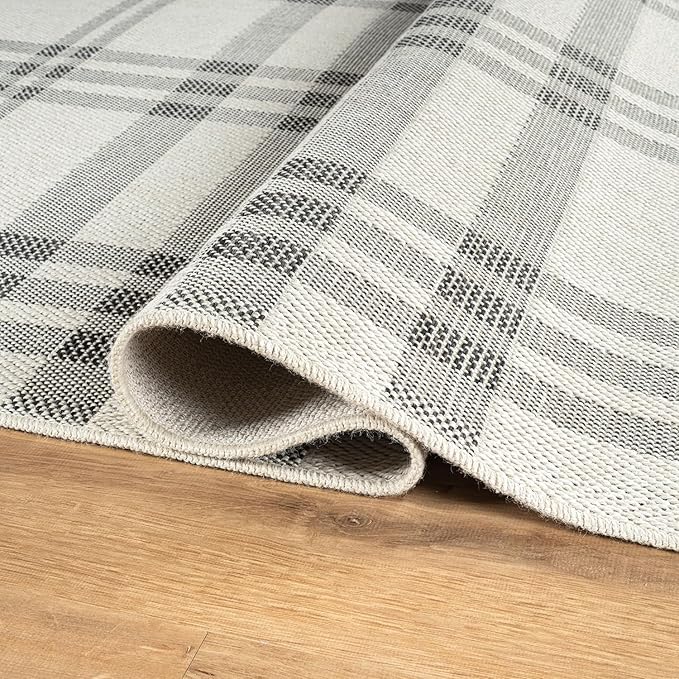 CAMILSON Easy Jute Rug 5x7, Indoor Outdoor Off-White Color Fiber Area Rugs for Living Room Patio and Kitchen Rug Checkred Boho Woven Design, Easy-Cleaning, Washable Outside Carpet (5 x 7)