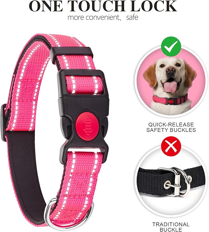 2 Pack Reflective Dog Collars for Medium Large and Small Breed Dogs Male Female,Padded Soft Durable Nylon Neoprene Collar for Puppy Dogs Girl Boy with Quick Release Safety Buckle,Red,Holly Green,S