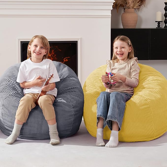 Homguava 2.5FT Bean Bag Chair,Teardrop Bean Bags Small Beanbag Chair with Memory Foam Filled and Ultra Soft Corduroy Cover for Living Room, Bedroom (Yellow)