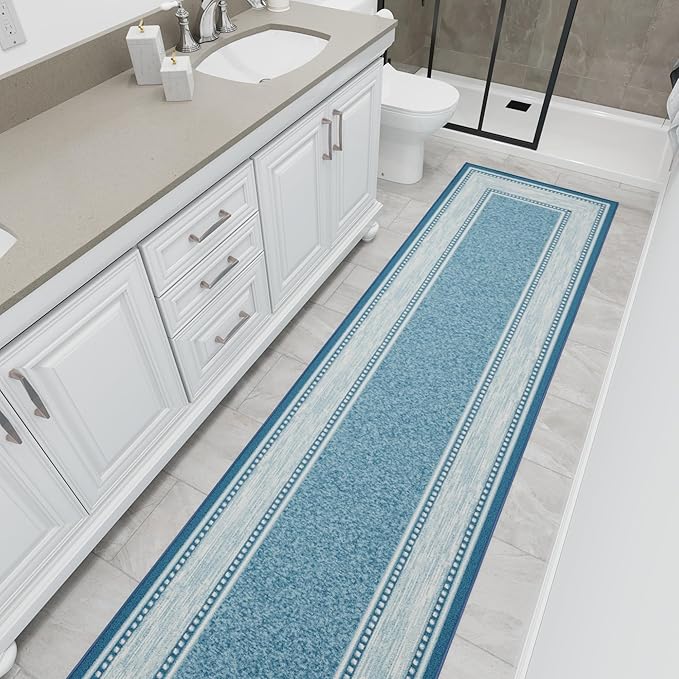 Ottomanson Hallway Runner Rug 2'7" x 9'10" Non Slip Border Area Rugs Easy to Clean Laundry Rug Runner Durable & Pet Friendly Floor Carpet Runners for Hallways Entryway Living Room Kitchen, Turquoise