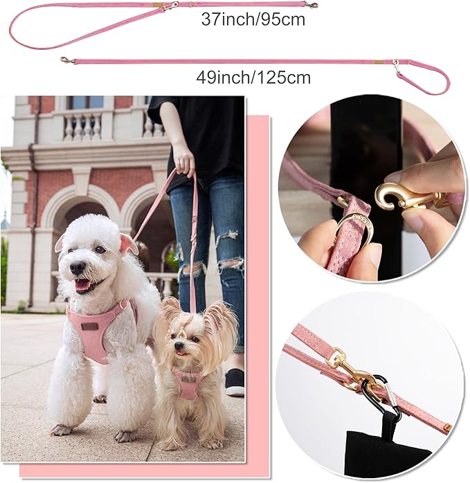 Puppytie No Pull Dog Harness with Multifunction Dog Leash,Soft Adjustable No Choke Escape Proof Pet Harness Vest for Medium Dogs or Large Dogs,Pink,M