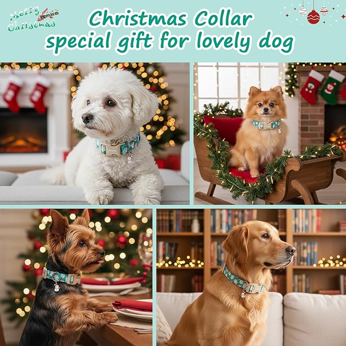 Christmas Dog Collar竊똕oft Cotton Dog Collars for Extra Small Dogs, Dog Christmas Collar with Santa for Small Medium Large Dogs, Adjustable Green Collars Perfect for Girl or Boy Dog Collars-XS