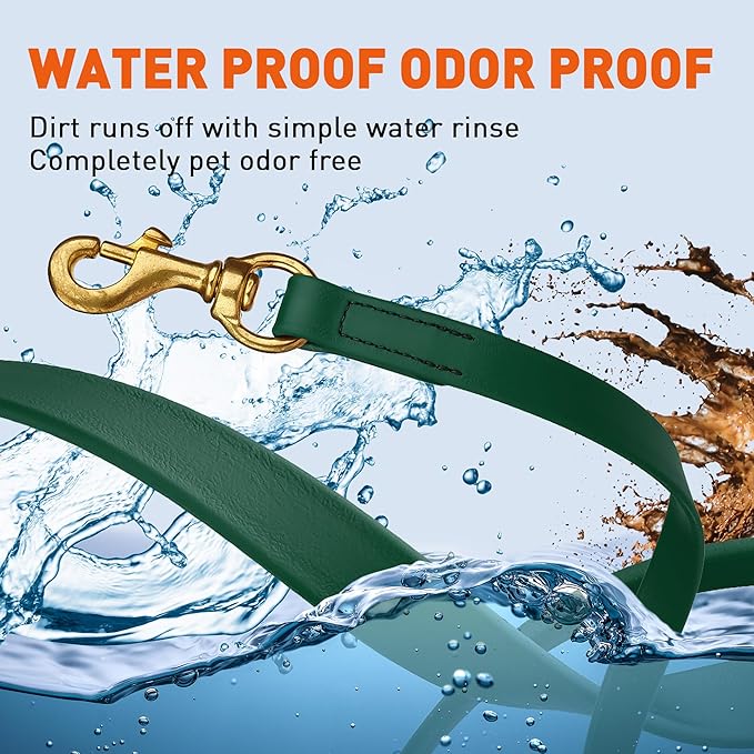 Viper Biothane K9 Working Dog Leash Waterproof Lead for Tracking Training Schutzhund Odor-Proof Long Line with Solid Brass Snap for Puppy Medium and Large Dogs, 15ft Hunter Green