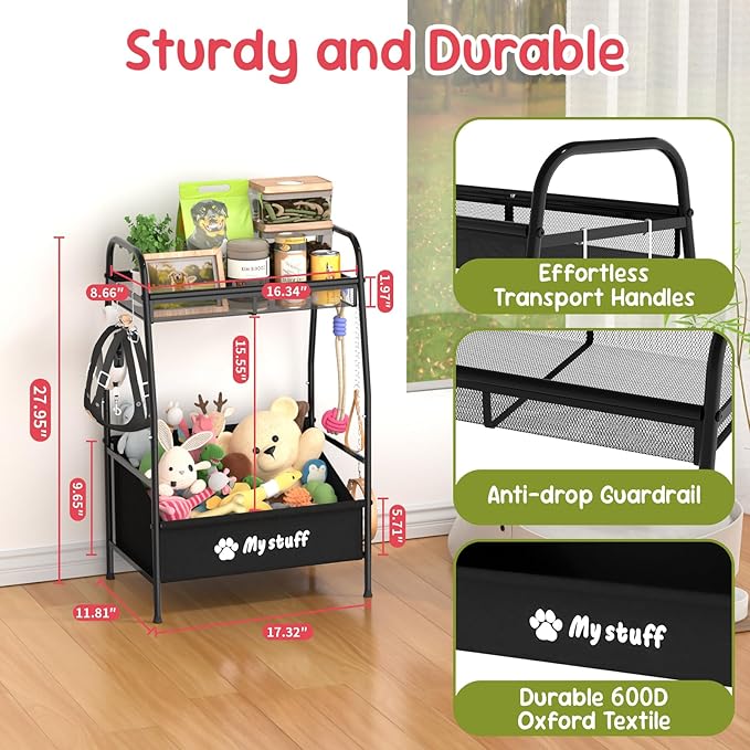 Medium Dog Toy basket, Toy Box for Dogs, Pet Toys Bin Dog Metal Wire Basket for Toys, Food Storage, Storage Organizer Chest Storage, Toy Box for Living Room Area (Black)