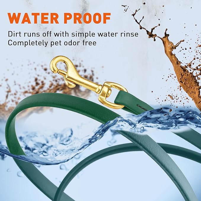 Viper Biothane K9 Working Dog Leash Waterproof Lead for Tracking Training Schutzhund Odor-Proof Long Line with Solid Brass Snap for Puppy Medium and Large Dogs, 33ft Hunter Green