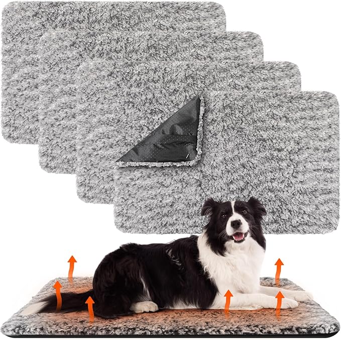4 Pack Self Warming Cat Pads Self Heating Cat Mat Washable Homeless Dogs Thermal Pads Kennel Pad Reflects Body Heat Warm Crate Bed Mat for Indoor Outdoor Pet(Gray,45 x 28 Inch)