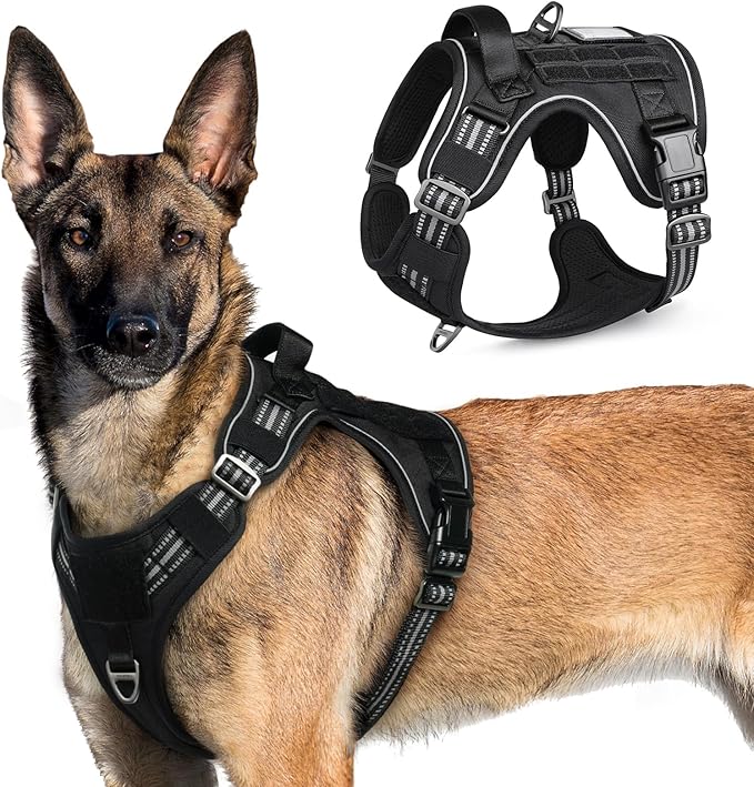 rabbitgoo Tactical Dog Harness for Large Dogs, No Pull Military Service Vest with Handle & Molle, Easy Control for Training Walking, Adjustable Reflective Straps, Black, XL