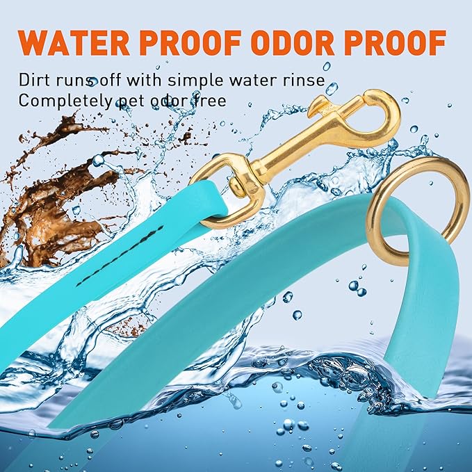 Viper Biothane K9 Working Dog Leash Waterproof Lead for Tracking Training Schutzhund Odor-Proof Long Line with Solid Brass Snap for Puppy Medium and Large Dogs 6ft, Sky Blue