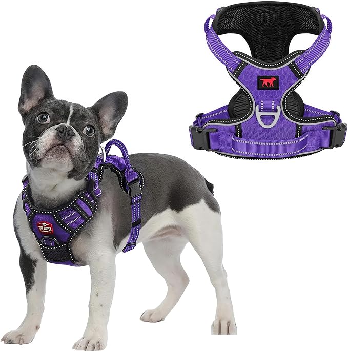 Tuff Pupper No Pull Easy Walk Dog Harness | Heavy Duty Pet Vest | Front & Back Leash Clips | Strong Safety Handle | Reflective Anti Pull Vest | Comfortable Padded Escape Proof Harness(Medium, Purple)