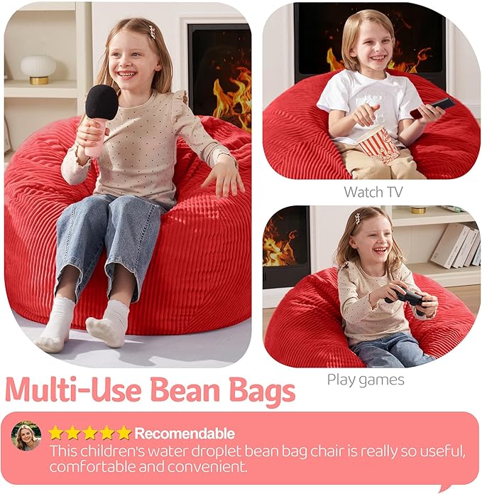 Homguava 2.5FT Bean Bag Chair,Teardrop Bean Bags Small Beanbag Chair with Memory Foam Filled and Ultra Soft Corduroy Cover for Living Room, Bedroom(Red)