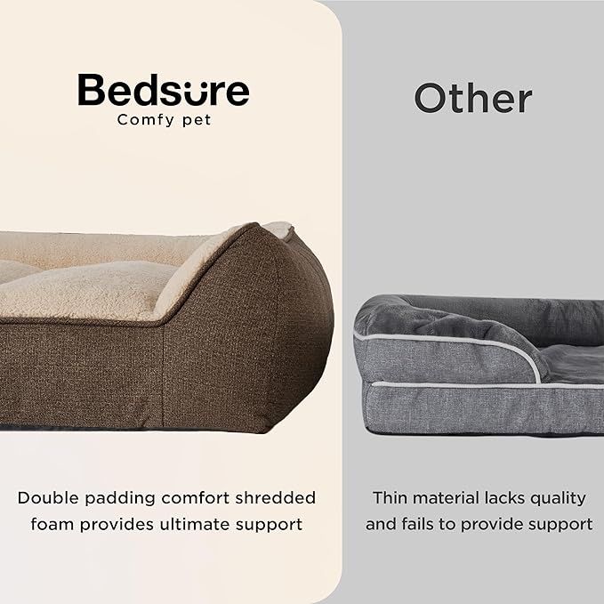 Bedsure SupportMax XL Orthopedic Dog Beds Large Sized Dog - Extra Thick Supportive Dogs Couch with Waterproof Washable Cover, Extra Large Comfort Pet Sofa with Soft Sherpa and Nonskid Bottom, Brown