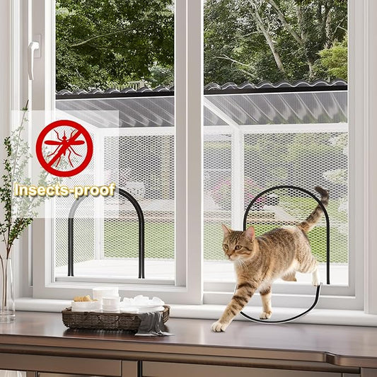 ROOMTEC Cat Window Catio Metal Sturdy Cat Enclosure for Cats Waterproof Roof Cat Perch with Insect Net Cat Cage for Safely Enjoying The Outdoor Sights Scents and Napping,White