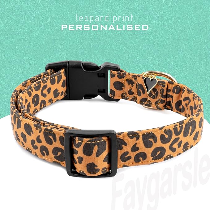 Faygarsle Brown Leopard Print Dog Collar for Small, Medium, Large Boys Girls Dogs L
