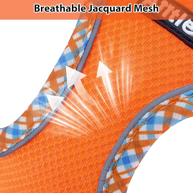 AIITLE Small Dog Harness - Breathable Double-Layer Jacquard No-Choke Vest, Durable Anti-Tear Fabric with Reflective Trim - Perfect for Running, Parties, Daily Walks (Orange, XS)
