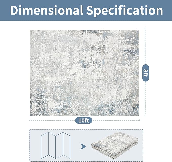 Washable Rugs 8x10 Area Rugs for Living Room - Modern Abstract Rugs for Bedroom,Dining Room,Large Soft Low Pile Carpet with Non Slip Rubber Backing,Neutral Accent Nursery Rug- Beige Blue
